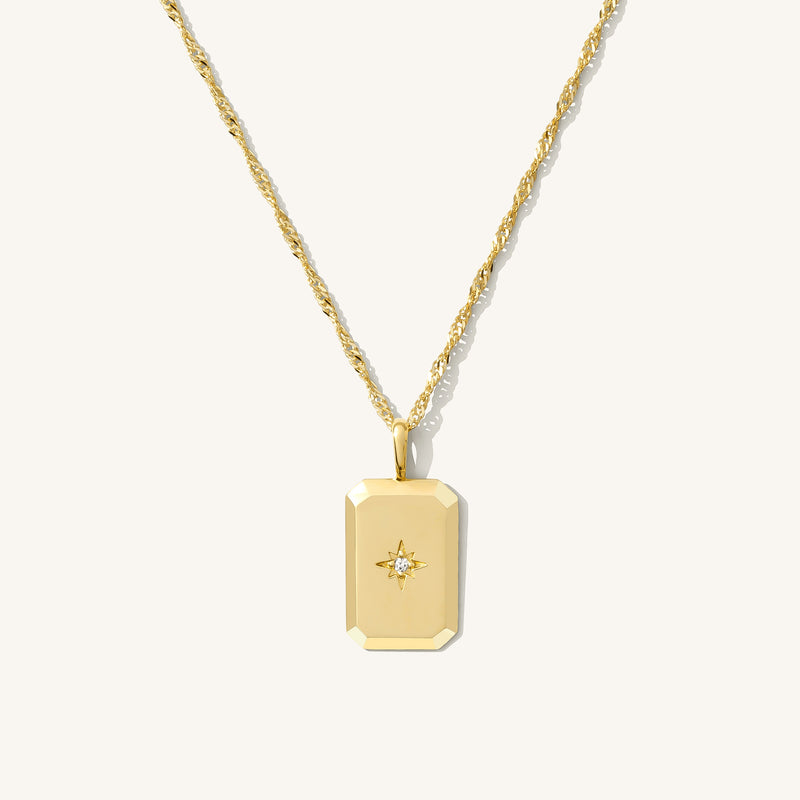 Rectangle Starburst Necklace - 14k Solid Gold
