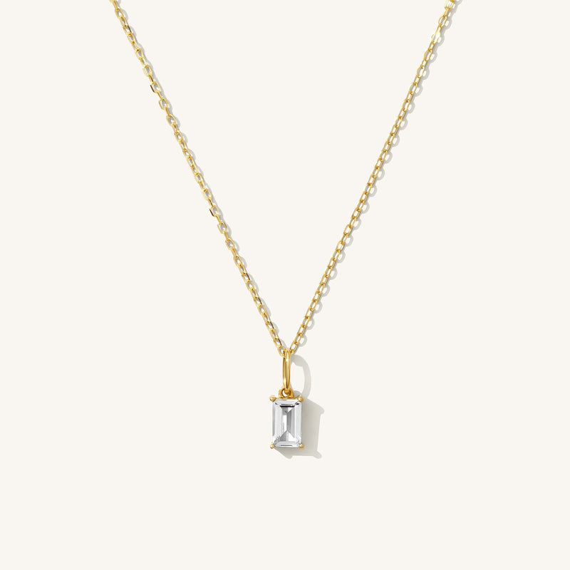 White Topaz Baguette Necklace - 14k Solid Gold