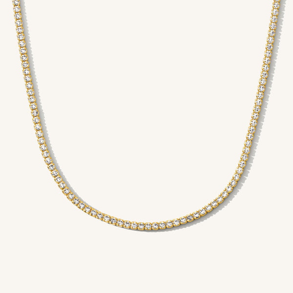 Tewiky Sparkling Tennis Choker Necklace - 14K Gold Plated, Cubic Zirconia Rhinestones, For Women