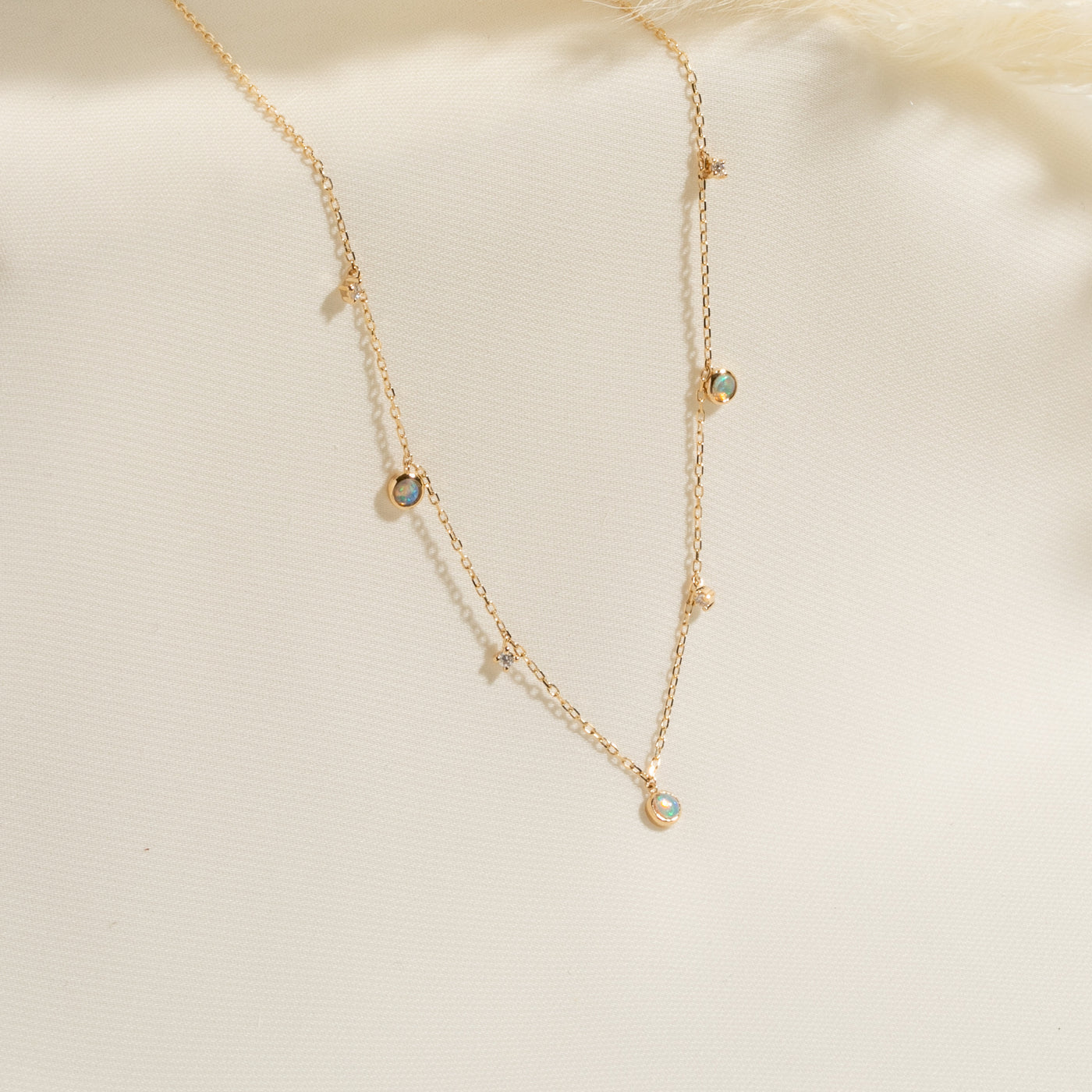 Opal + Diamond Station Necklace - Reversible | Simple & Dainty Jewelry