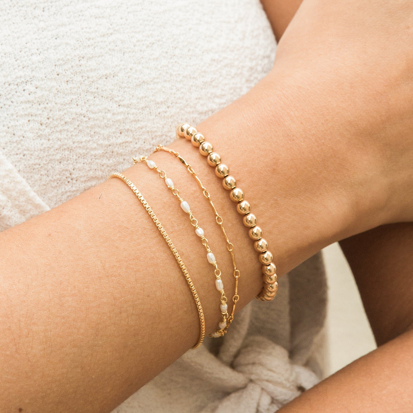 Pearl Chain Signature Name Bracelet - Gold