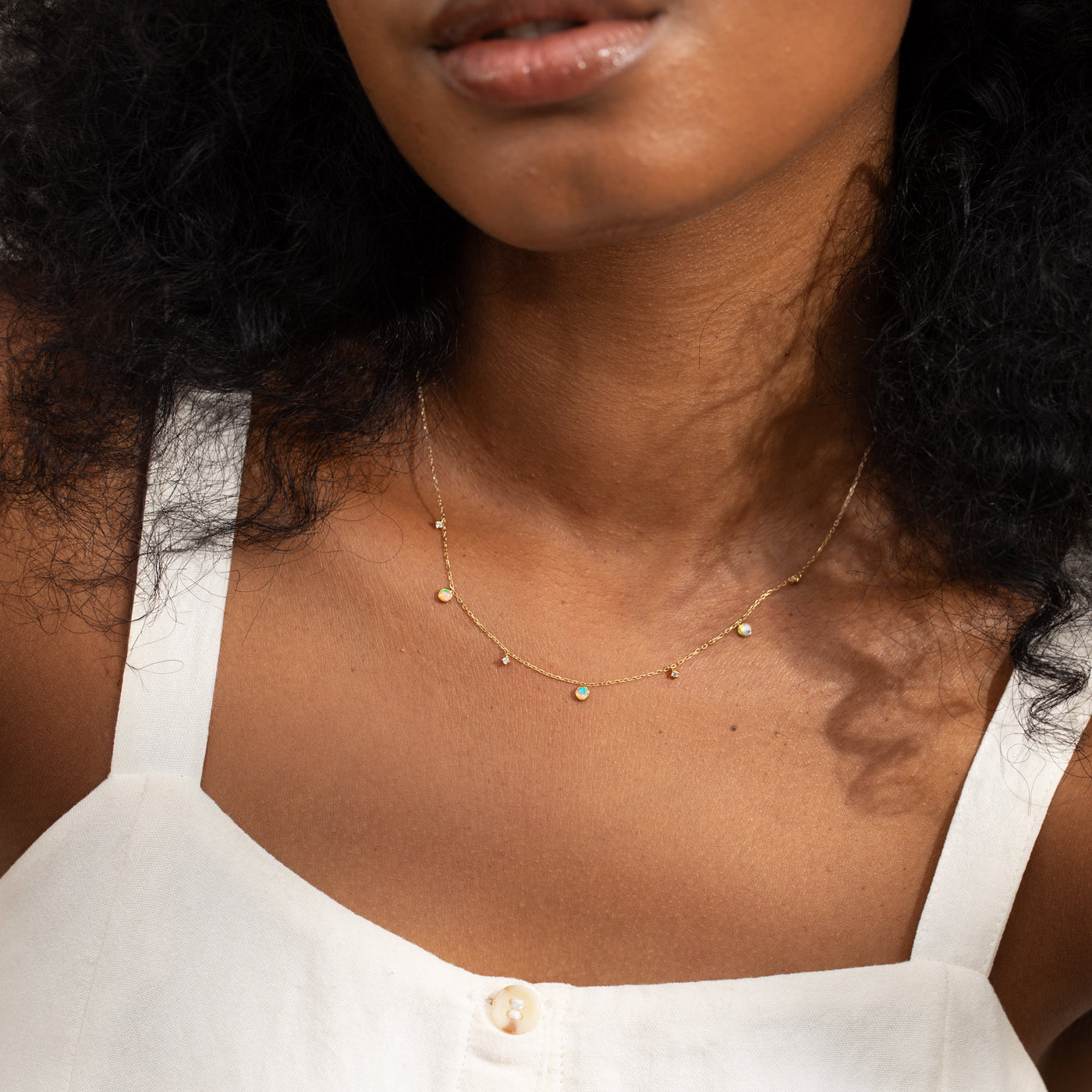 Opal + Diamond Station Necklace - Reversible | Simple & Dainty Jewelry