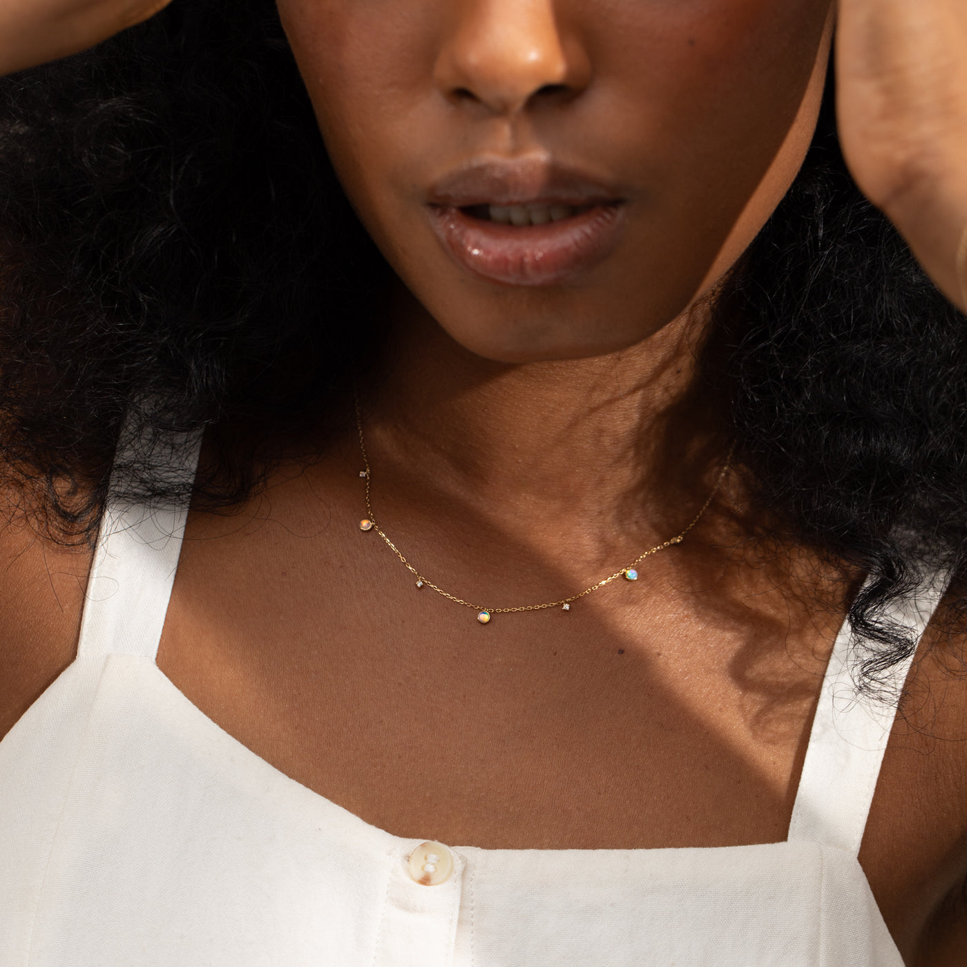 Opal + Diamond Station Necklace - Reversible | Simple & Dainty Jewelry