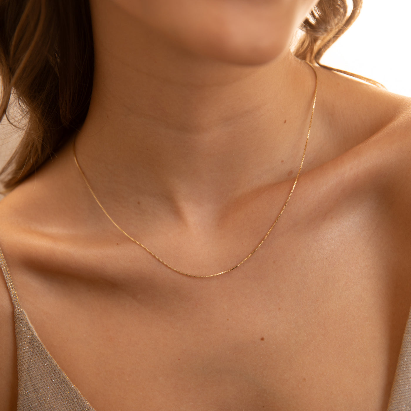 Thin Box Chain Necklace - 14k Solid Gold | Simple & Dainty Jewelry