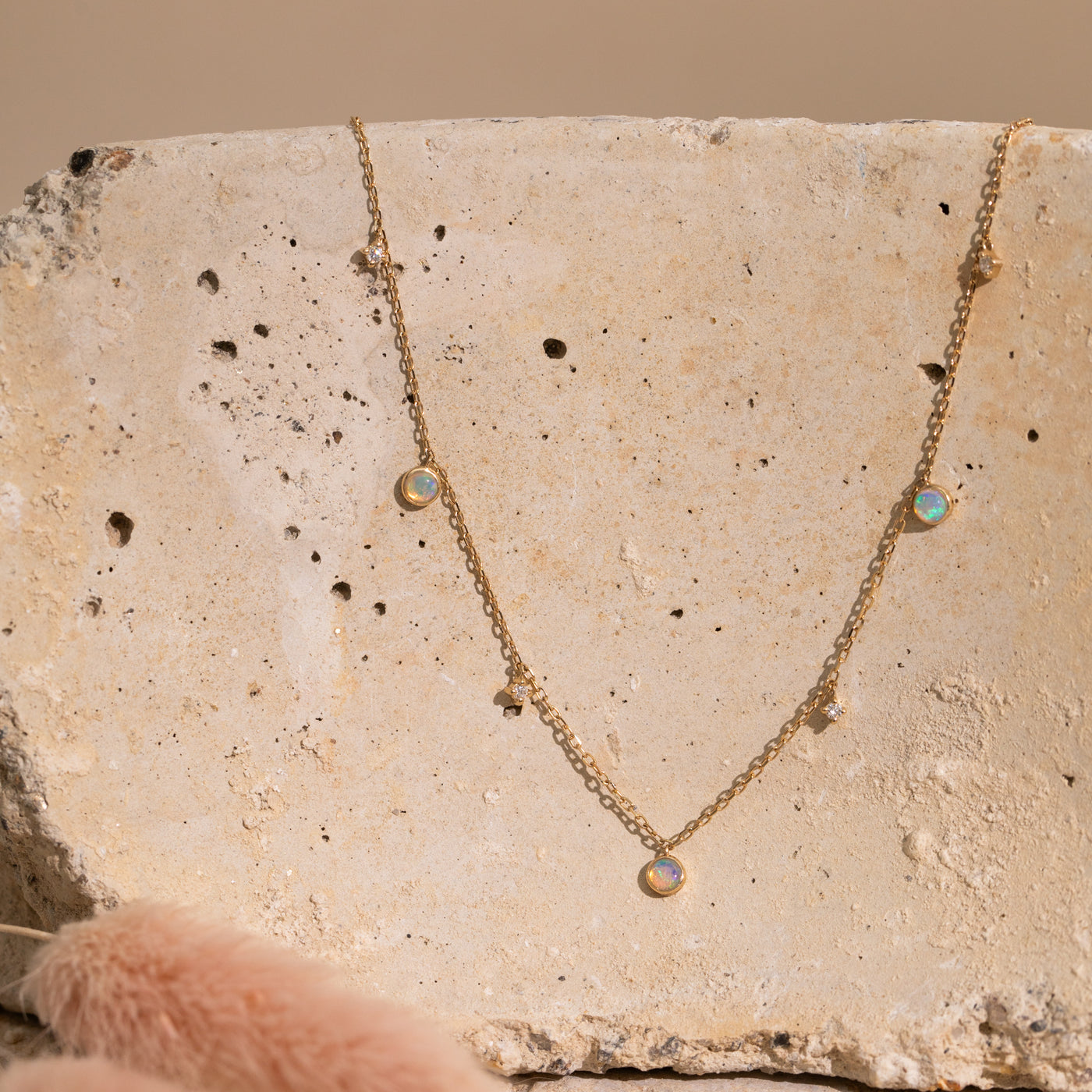 Opal + Diamond Station Necklace - Reversible | Simple & Dainty Jewelry