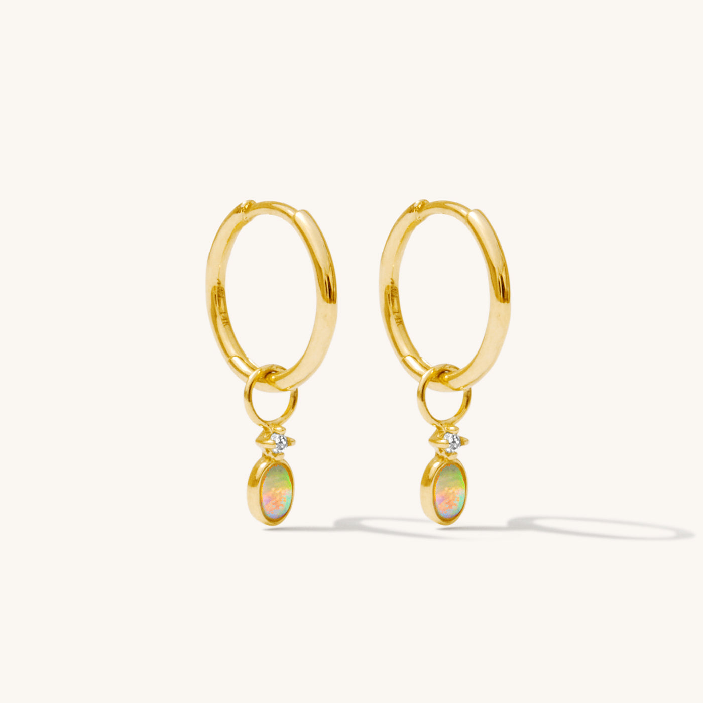 Dainty Opal + Diamond Hoop Earrings | Pair