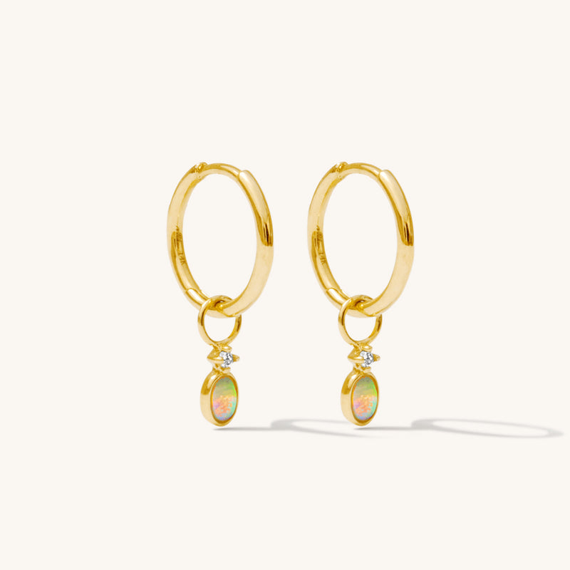 Dainty Opal + Diamond Hoop Earrings