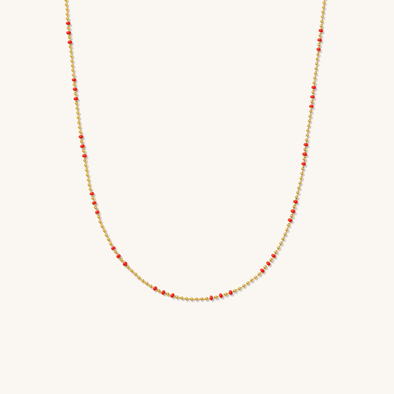 Red Enamel Ball Chain Necklace