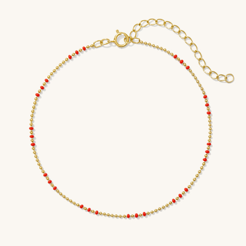 Red Enamel Ball Chain Anklet