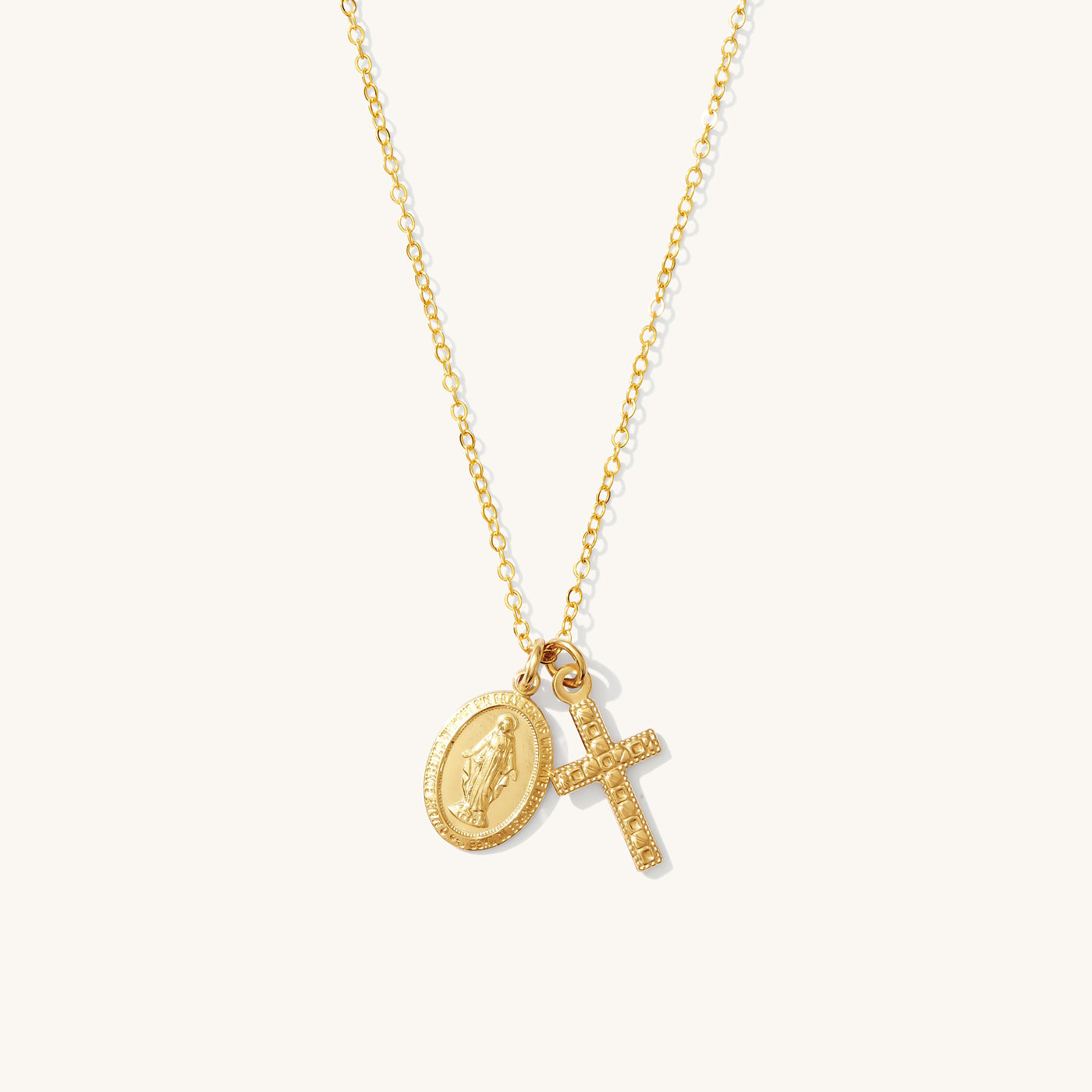 Tiny Virgin Mary & Cross Necklace | Simple & Dainty Jewelry
