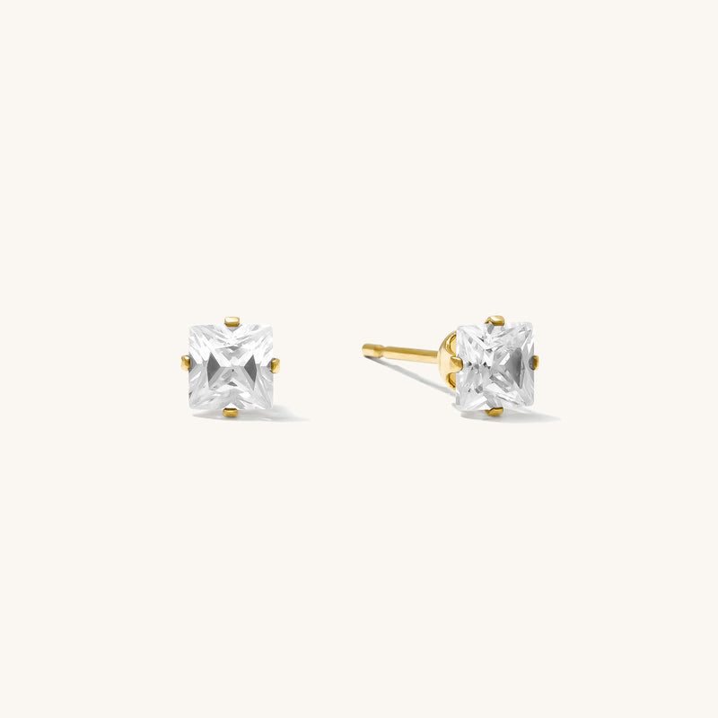 Dainty Square CZ Stud Earrings