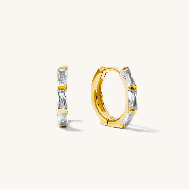 Triple Baguette Huggie Hoop Earrings
