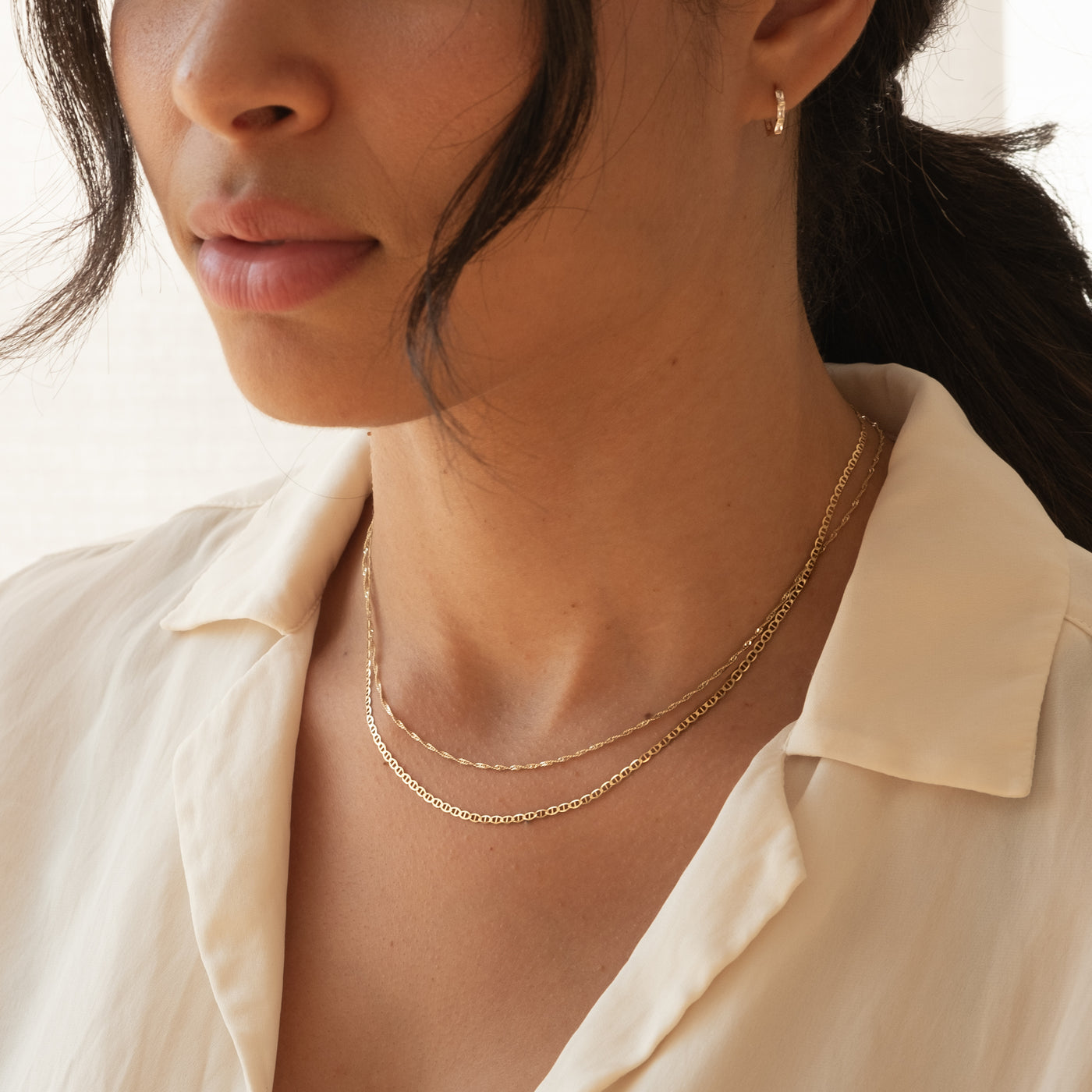 Singapore Chain Necklace - 14k Solid Gold | Simple & Dainty Jewelry