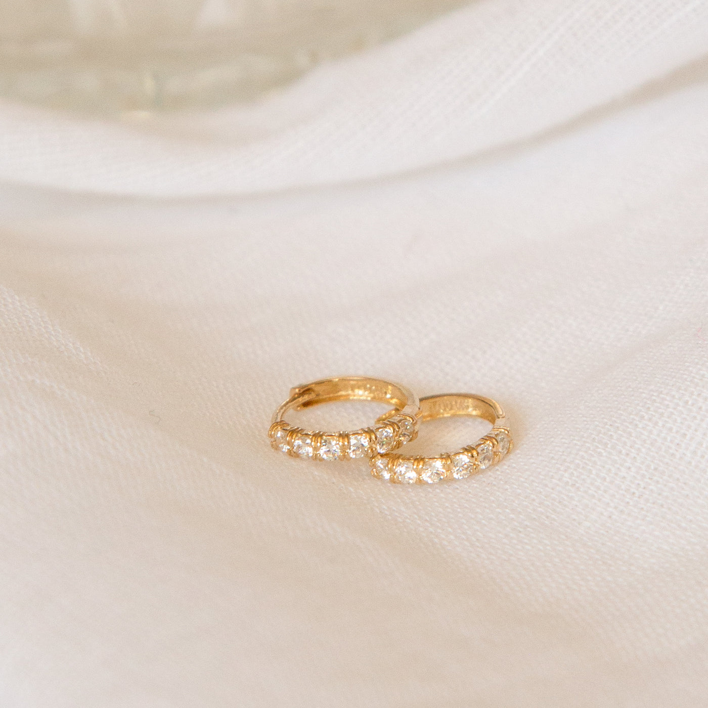 Dainty CZ Huggie Hoop Earrings - 14k Solid Gold | Simple & Dainty Jewelry