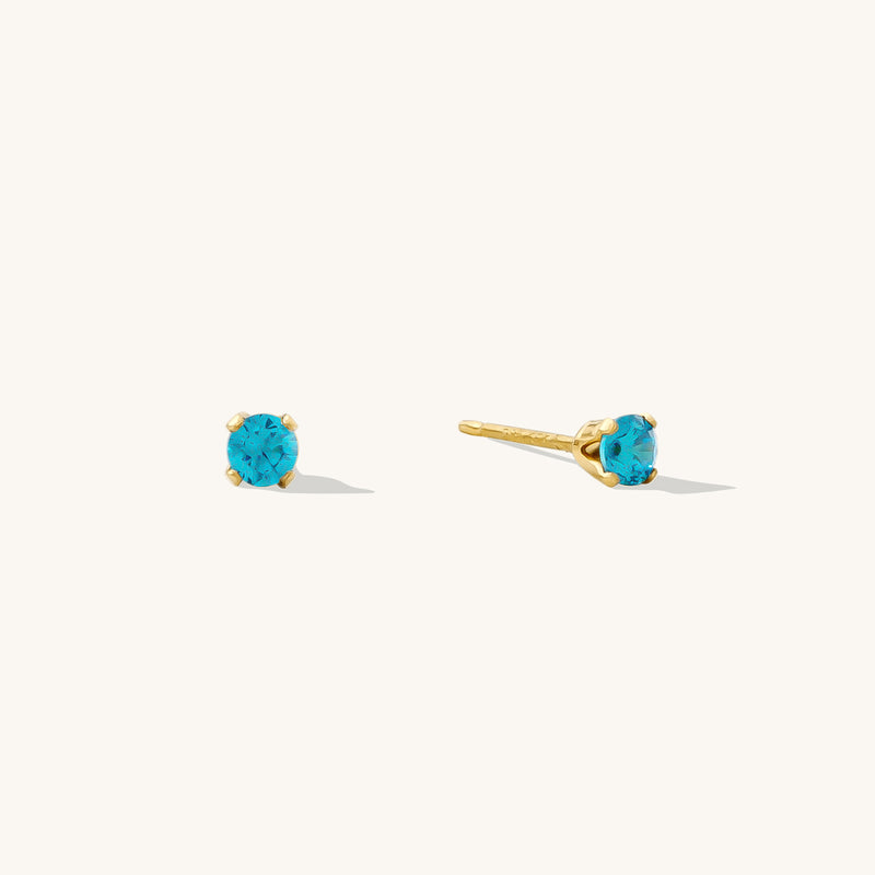 December Birthstone Stud Earrings (Blue Topaz)