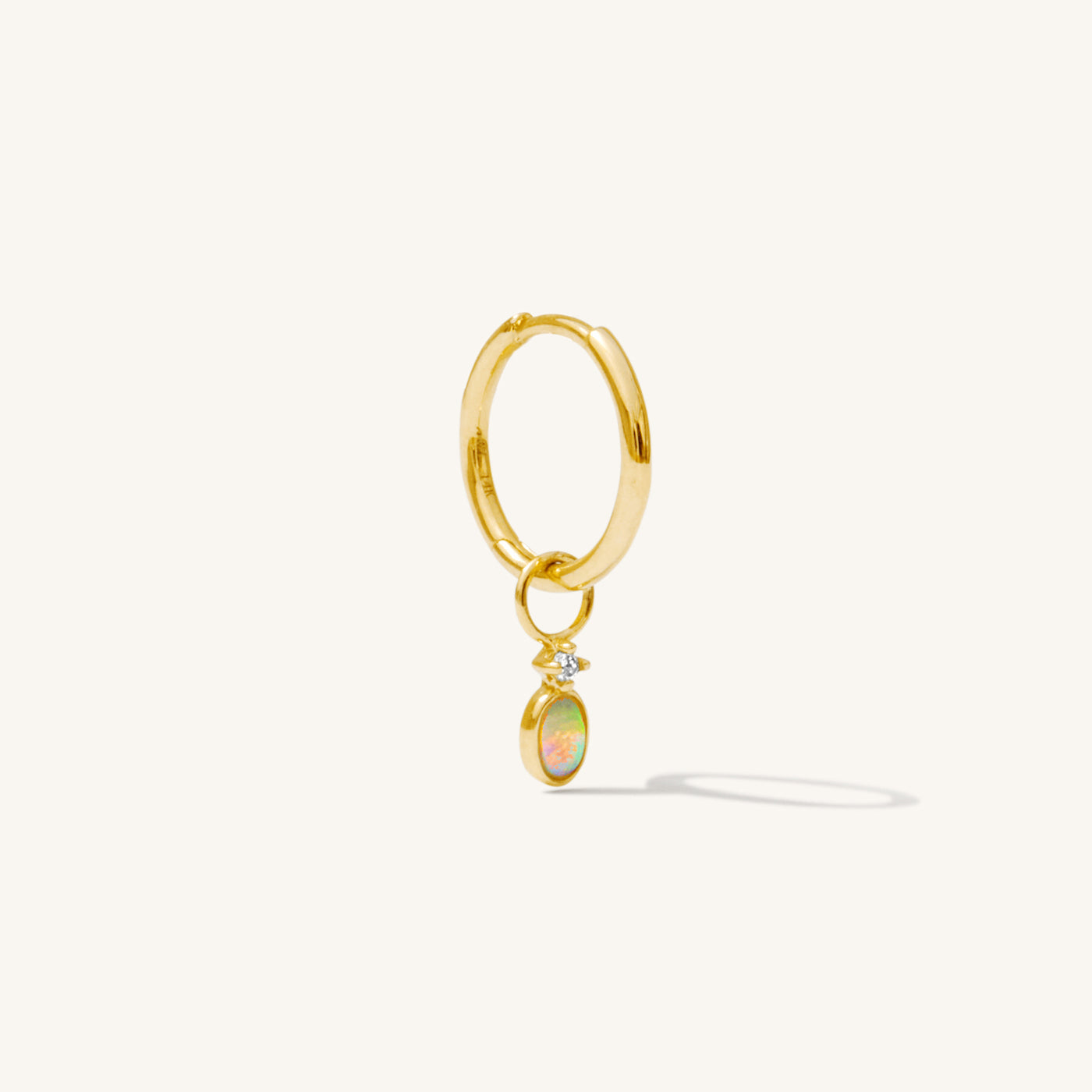 Dainty Opal + Diamond Hoop Earrings | Single