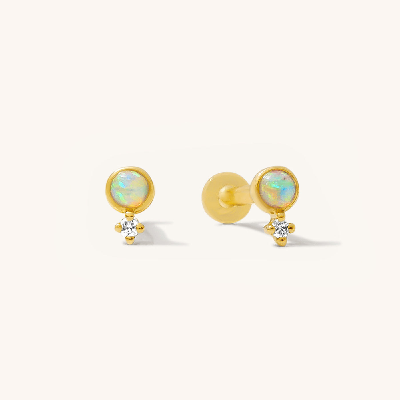 Dainty Opal + Diamond Flat Back Earring | Pair