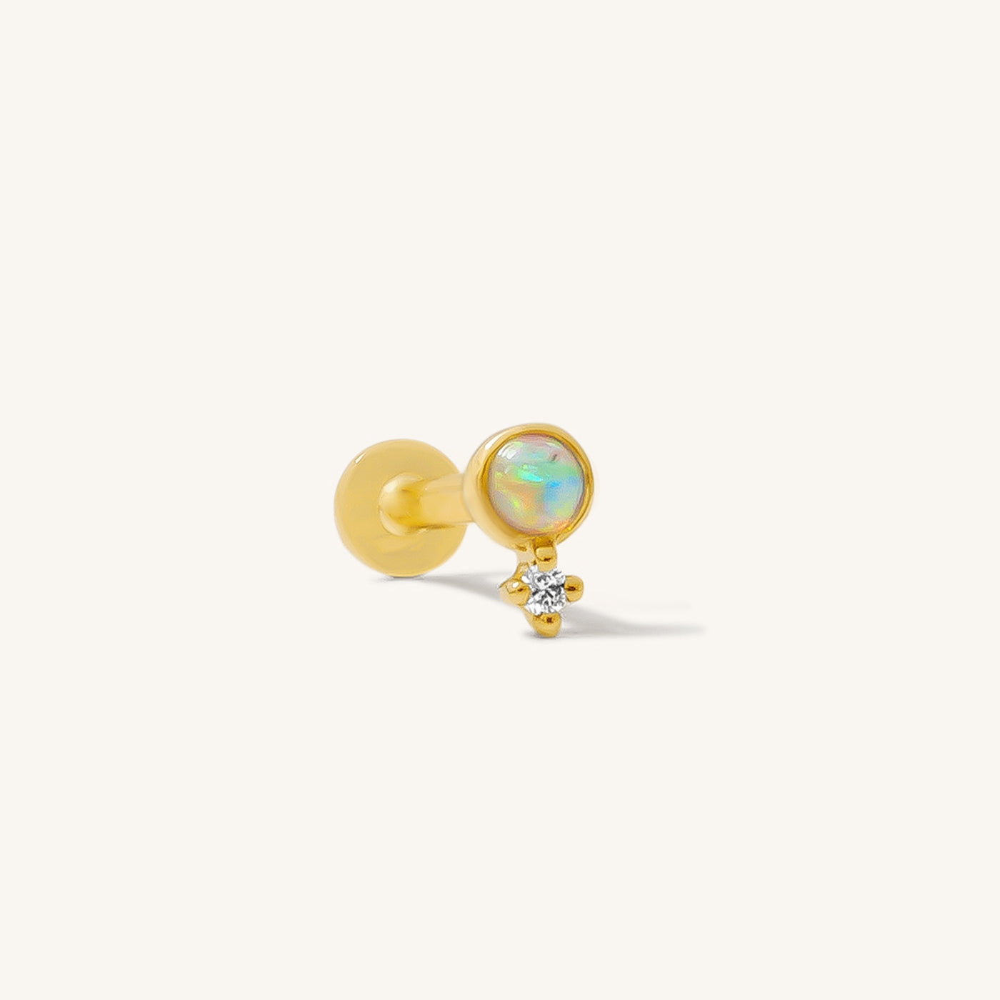 Dainty Opal + Diamond Flat Back Earring | Single