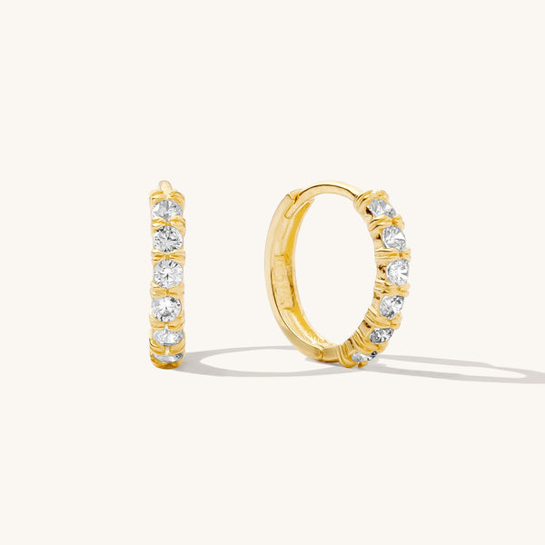 Dainty CZ Huggie Hoop Earrings - 14k Solid Gold