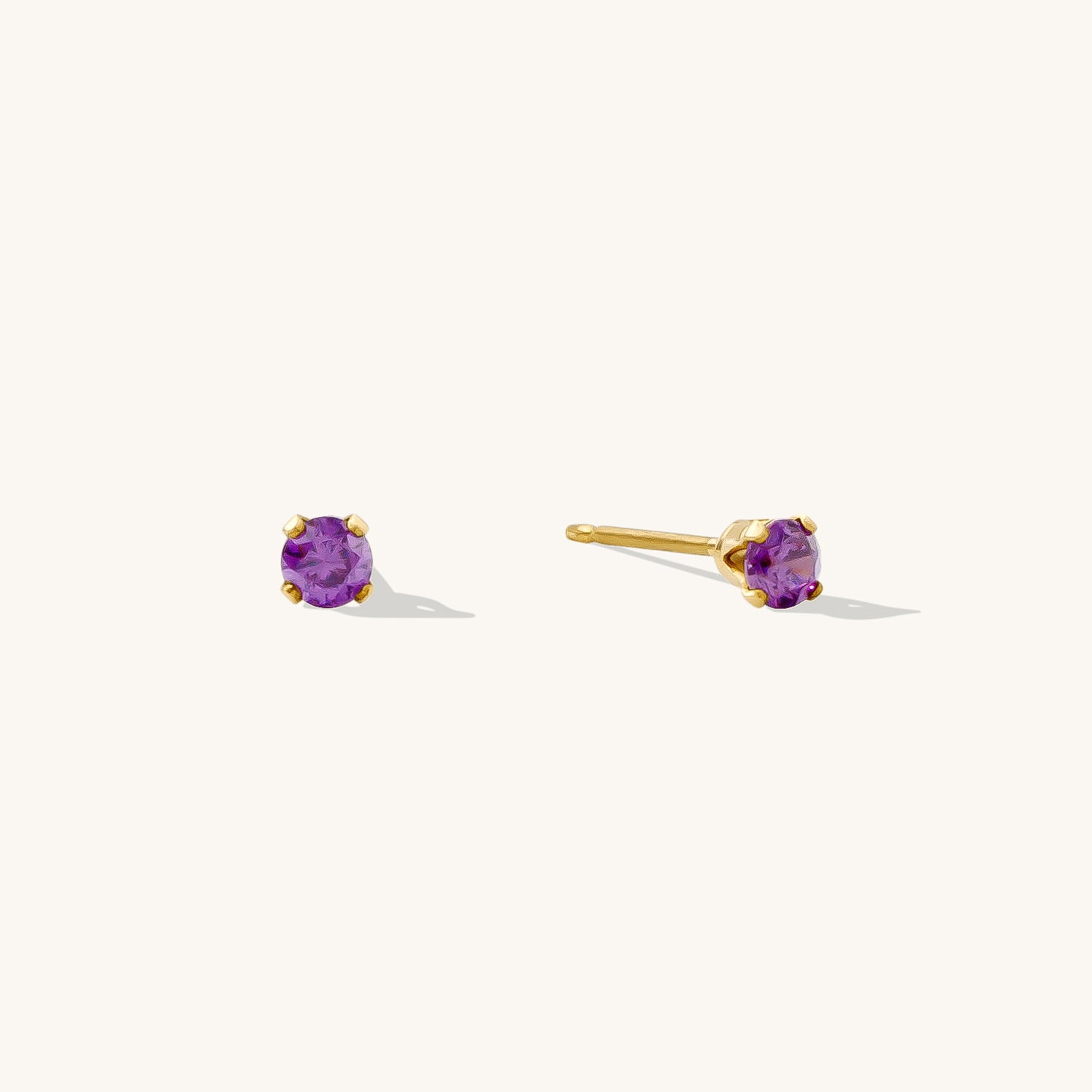 February Birthstone Stud Earrings (Amethyst) Gold Filled