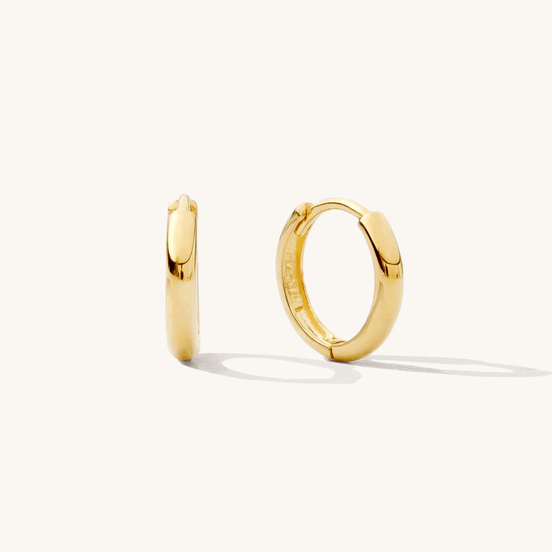 3mm Large Shiny Plain Hoop Earrings In REAL 14K Yellow Gold (75mm) – Snap Closure, No Stone