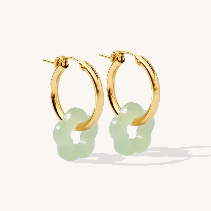 Jade Flower Hoop Earrings