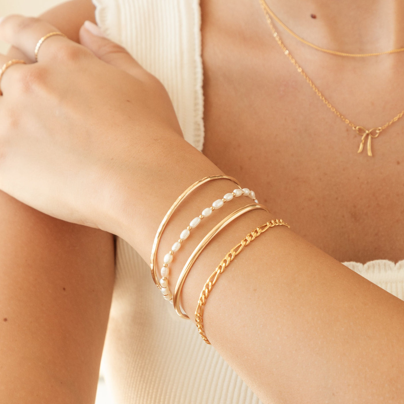 Small Pearl + Gold Bead Bracelet | Simple & Dainty Jewelry