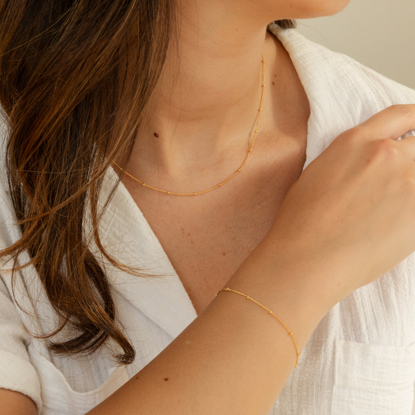 Satellite Chain Jewelry Set (Necklace + Bracelet) | Simple & Dainty Jewelry