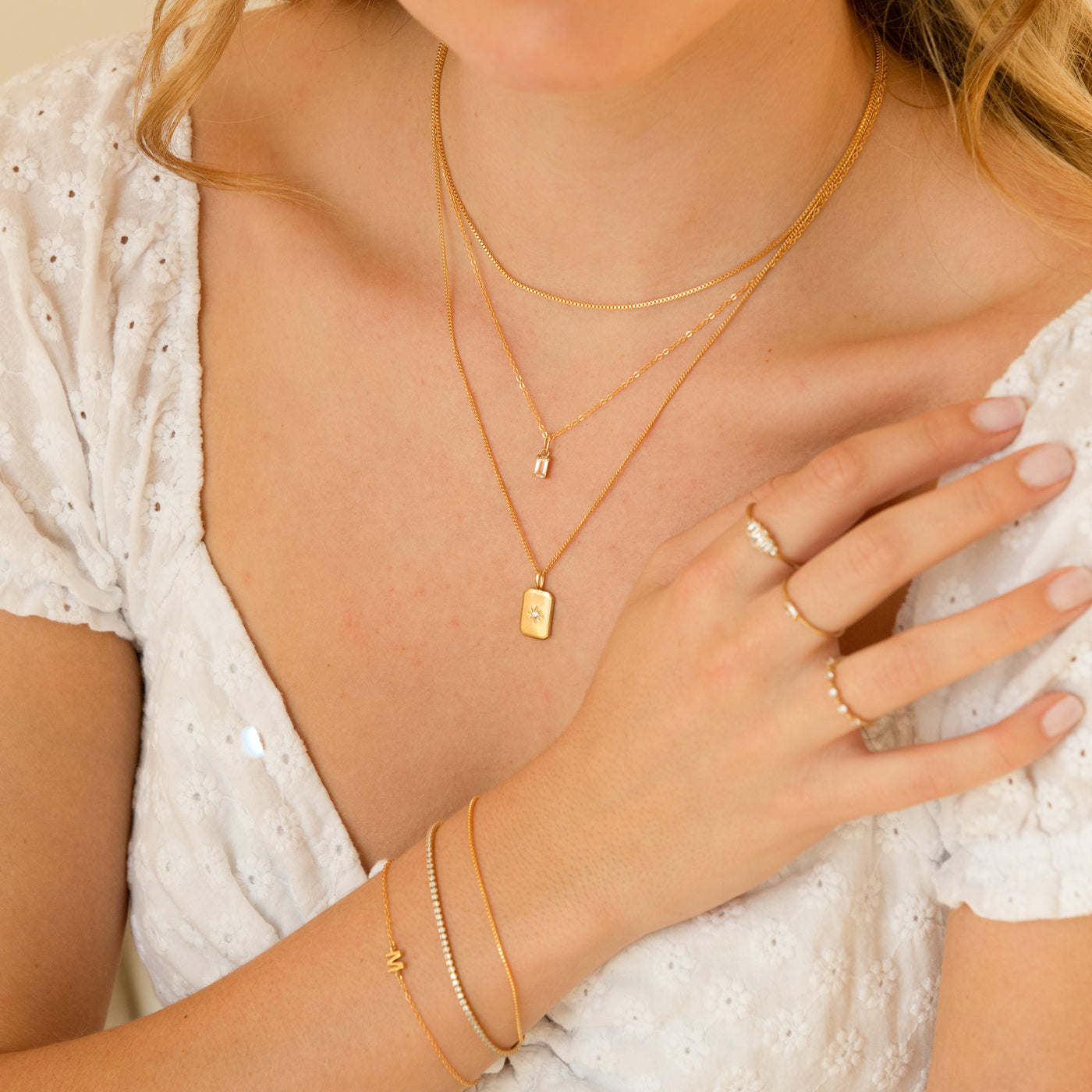 White Topaz Baguette Necklace | Simple & Dainty Jewelry