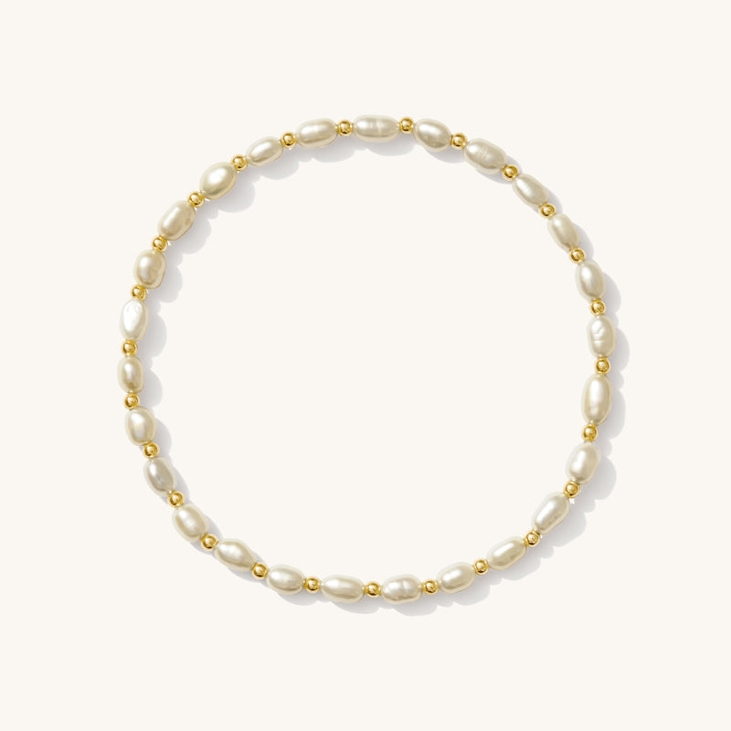 Small Pearl + Gold Bead Bracelet