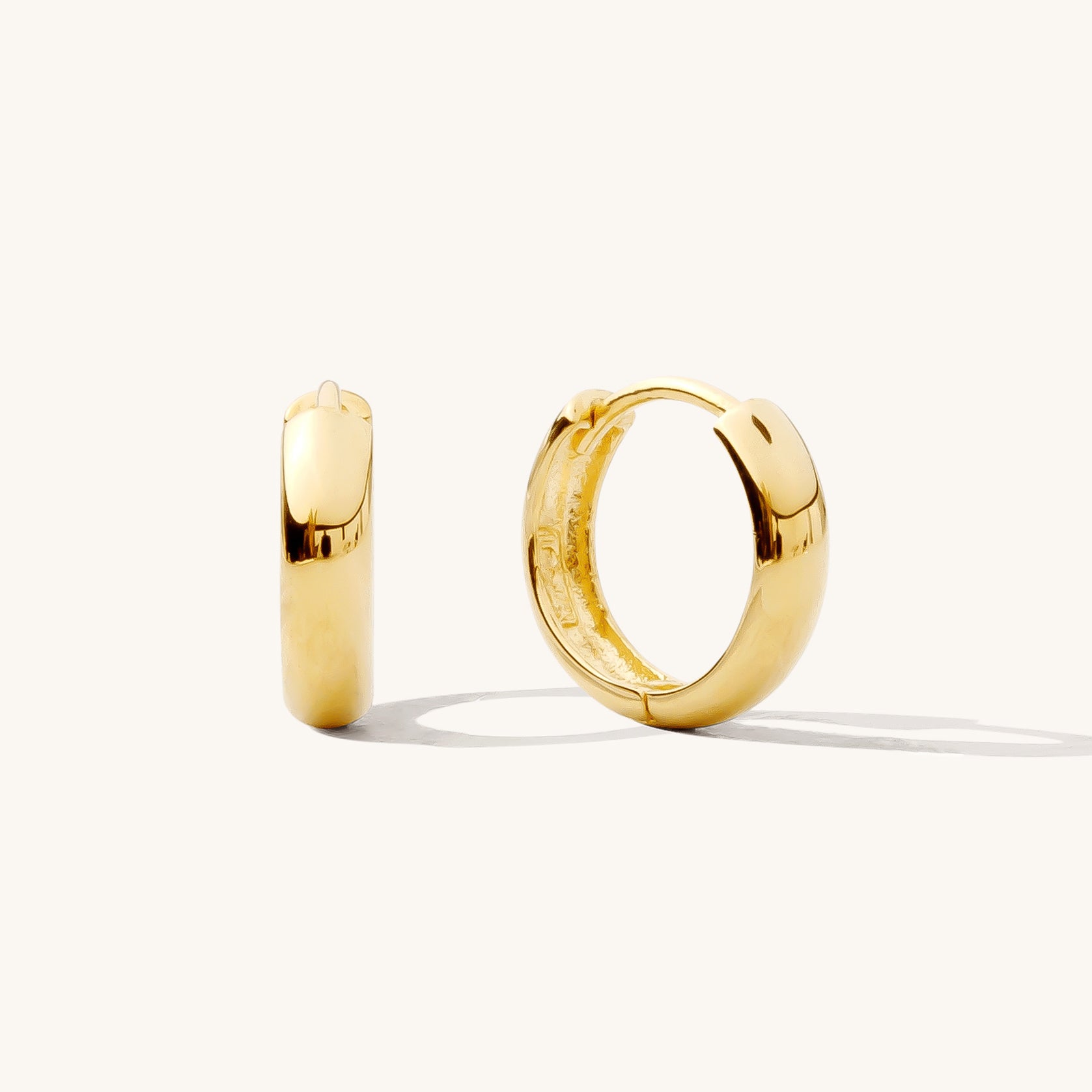 Thick Huggie Hoop Earrings 14k Solid Gold 14k Gold