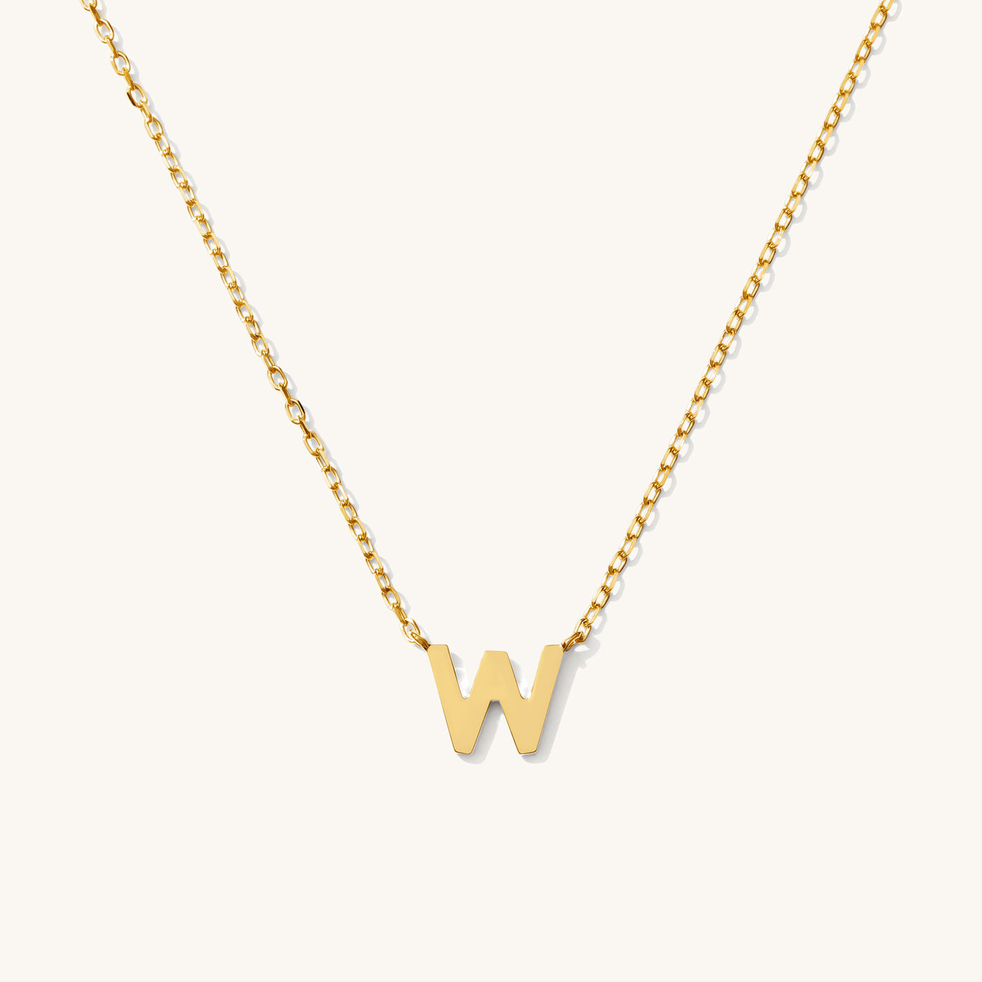 W Tiny Initial Necklace - 14k Solid Gold