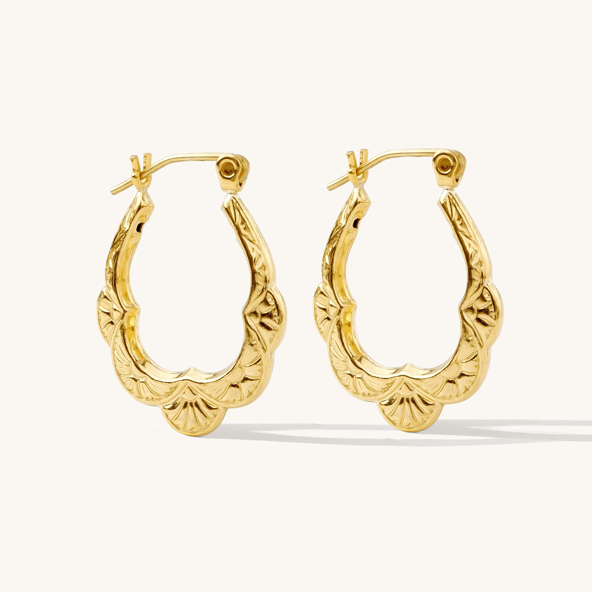 Versil 14K Yellow Gold Scalloped Hoop Earrings