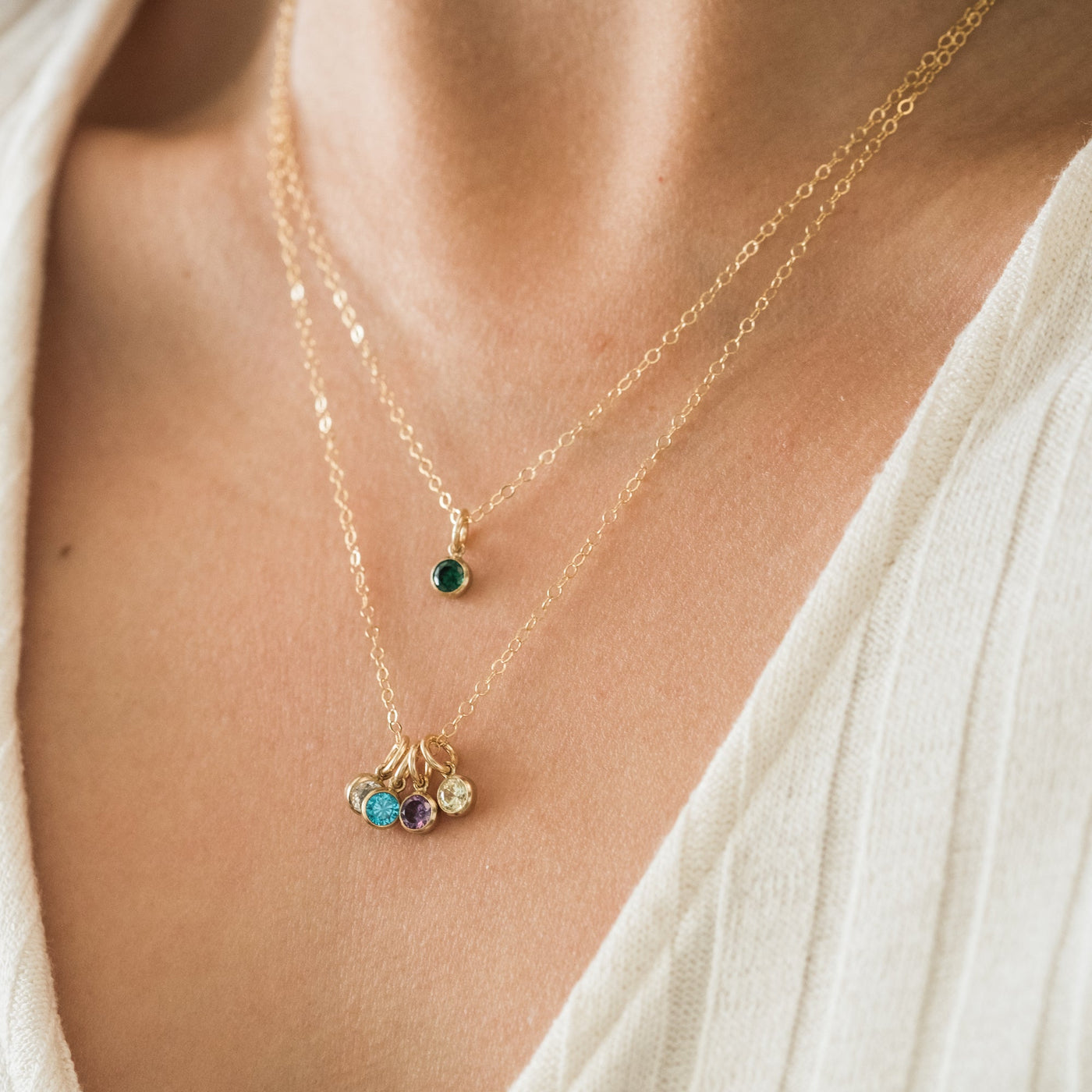 Stones Birthstone Charm Necklace, Necklace For Moms