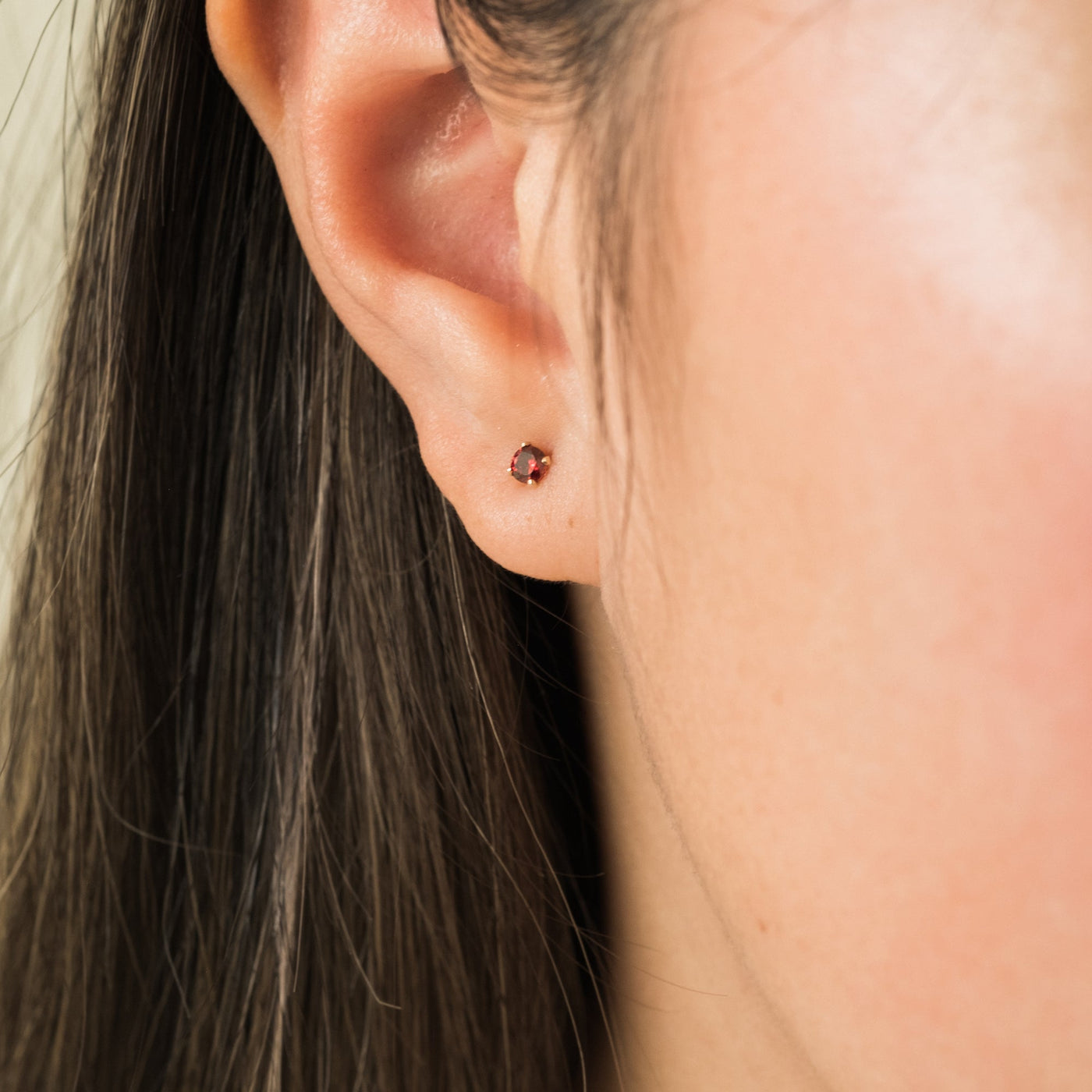 January Birthstone Stud Earrings (Garnet) | Simple & Dainty Jewelry