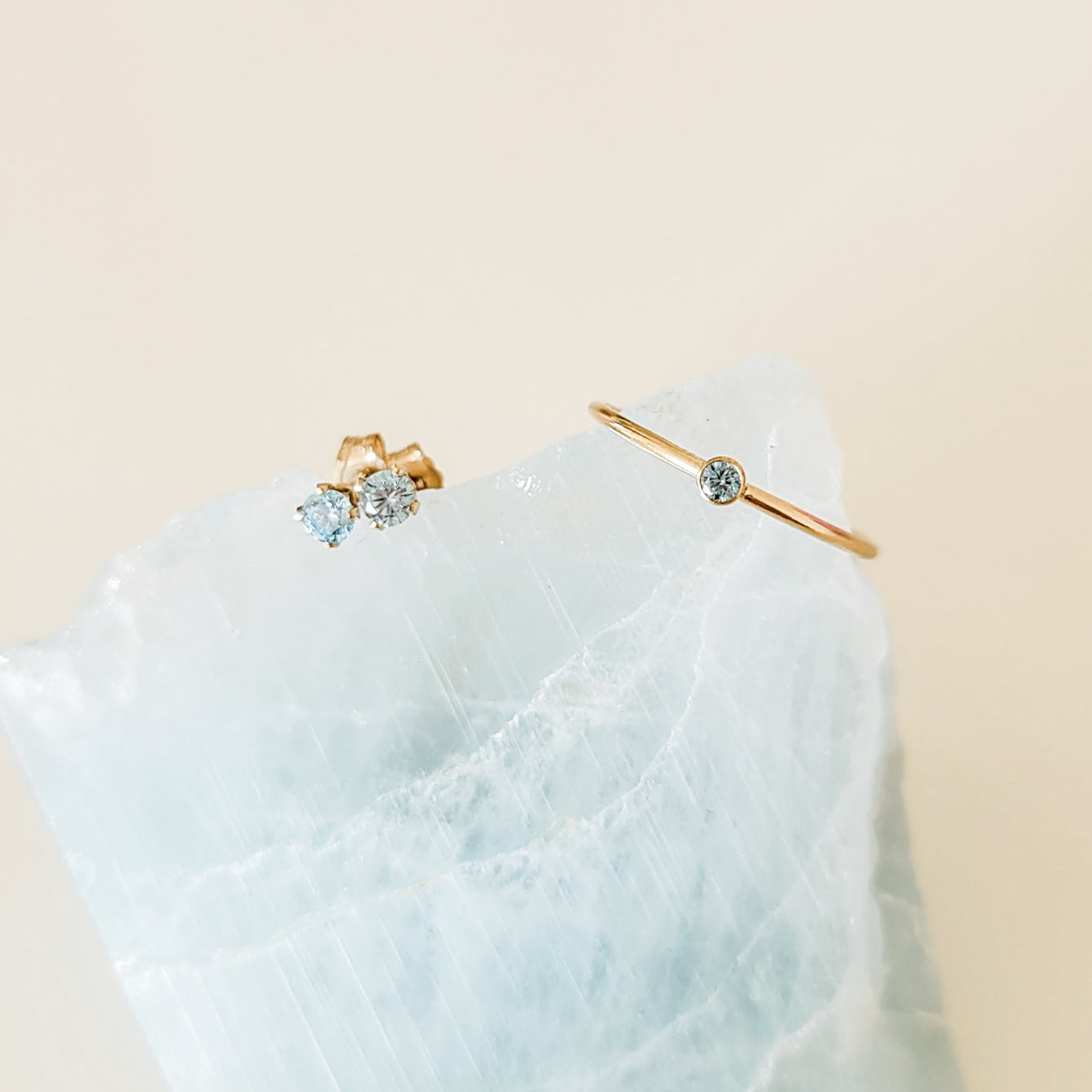 March Birthstone Stud Earrings (Aquamarine) | Simple & Dainty Jewelry