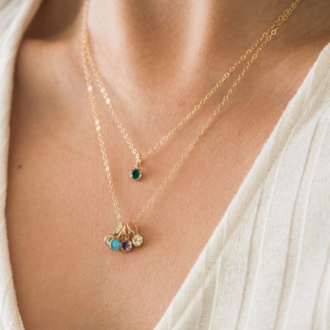 Birthstone Charm Necklace - Gold Filled - Dainty Coin Pendant