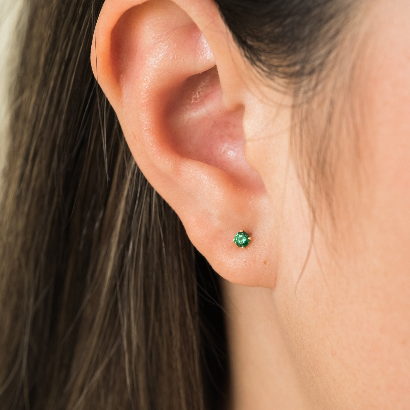 May Birthstone Stud Earrings (Emerald) | Simple & Dainty Jewelry