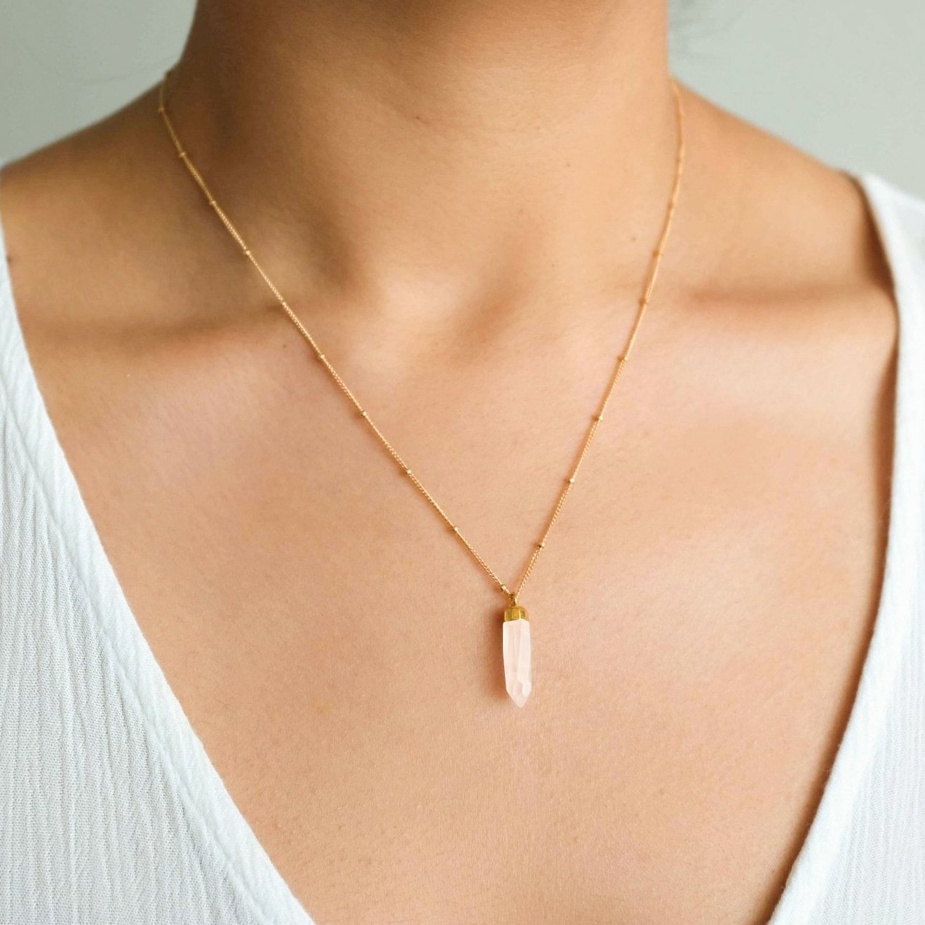Rose Quartz Spike Necklace by Simple & Dainty Jewelry