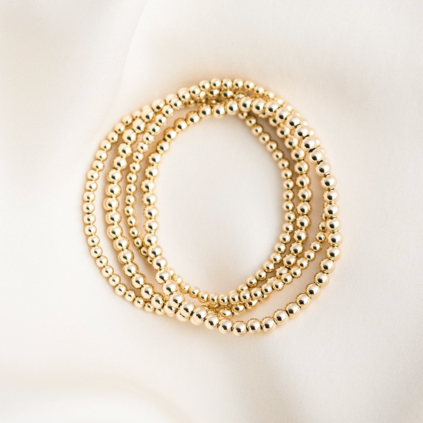 14K Gold Filled Bracelet, Beaded Ball Bracelets | 2.5mm, 3mm, 4mm, 5mm |  Layering Jewelry | Stacking Stretch Bracelets