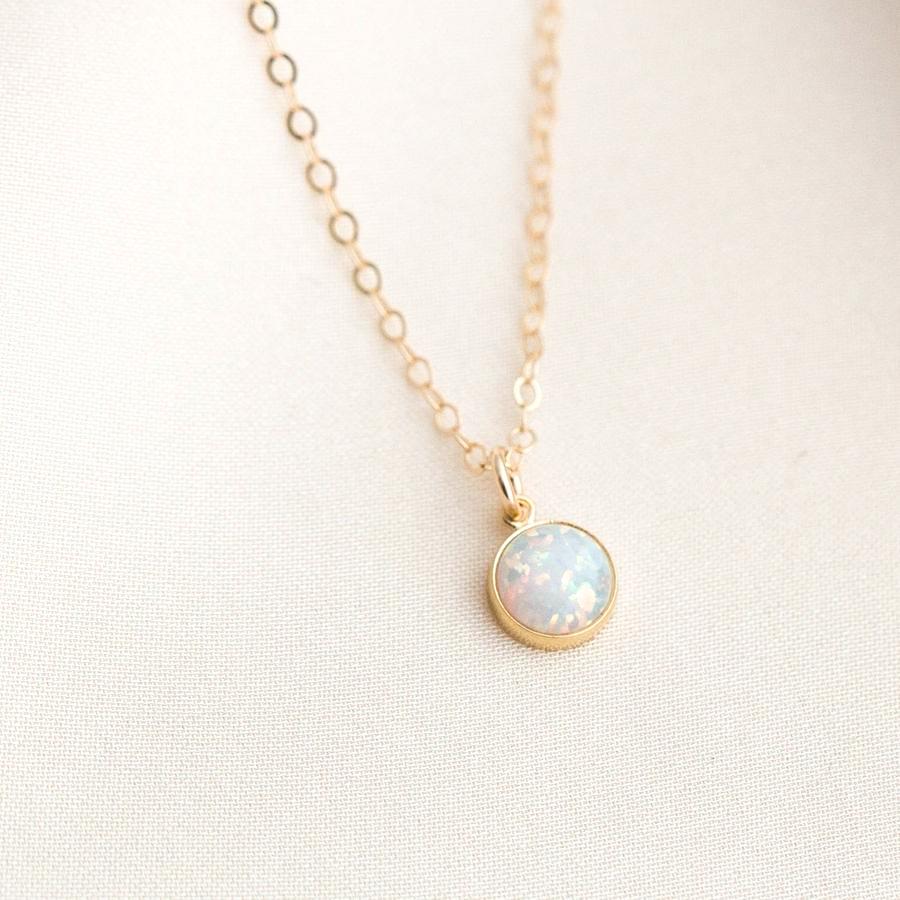 14K Gold White Opal Flower Necklace