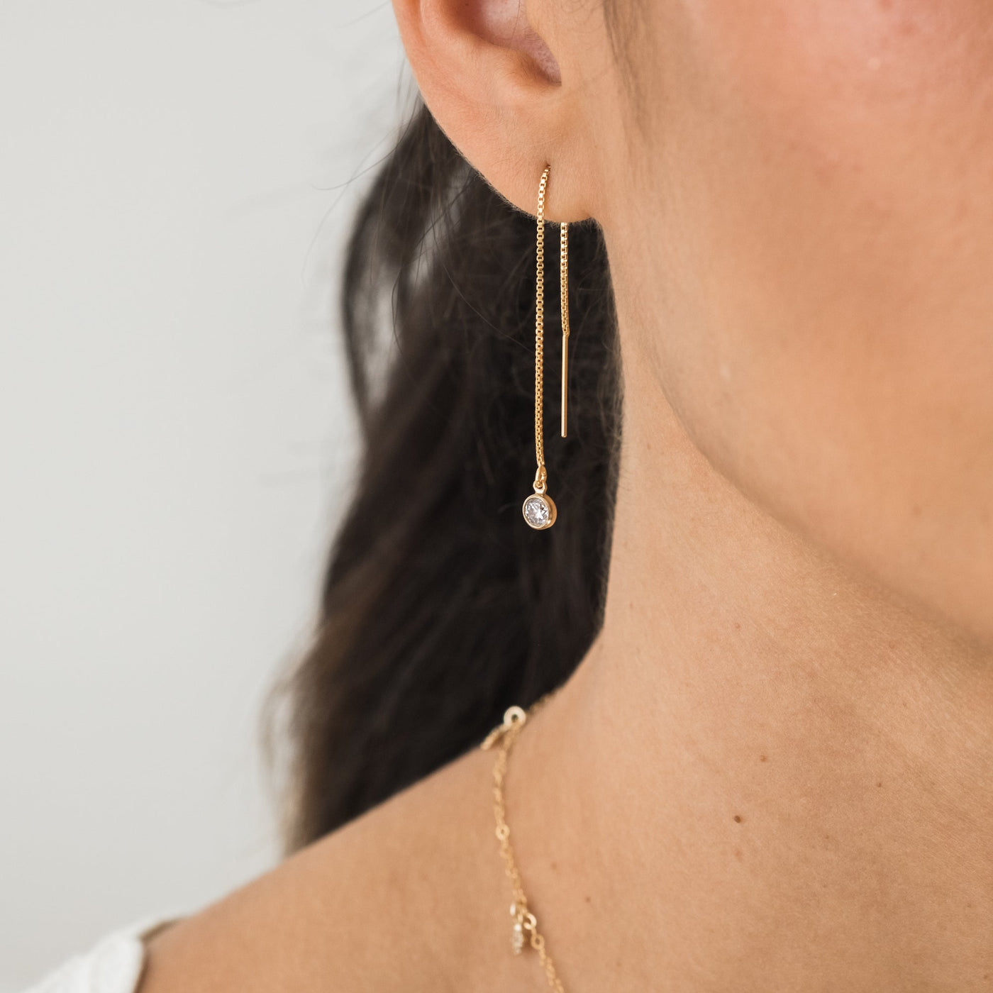 Tiny Solitaire Threader Earrings | Simple & Dainty Jewelry